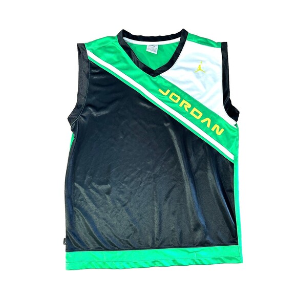 Air Jordan Tank Mens Large Sleeveless Shirt Mesh Green Black Jumpman Basketball - Picture 1 of 7